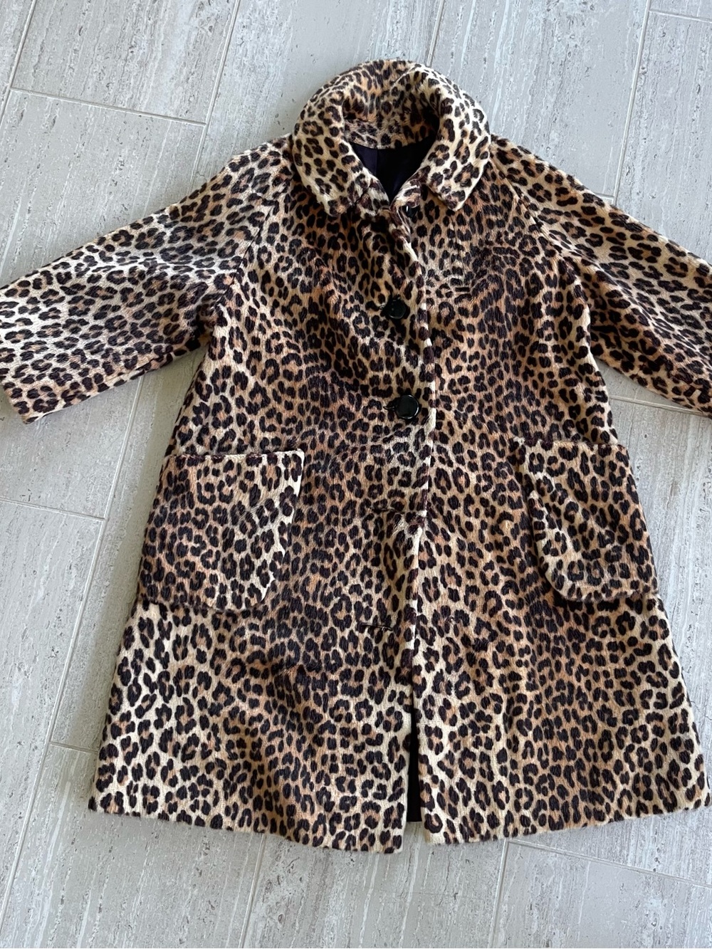 Vintage Sportowne Somali Leopard Faux Fur Coat Women M missing 2 buttons lined